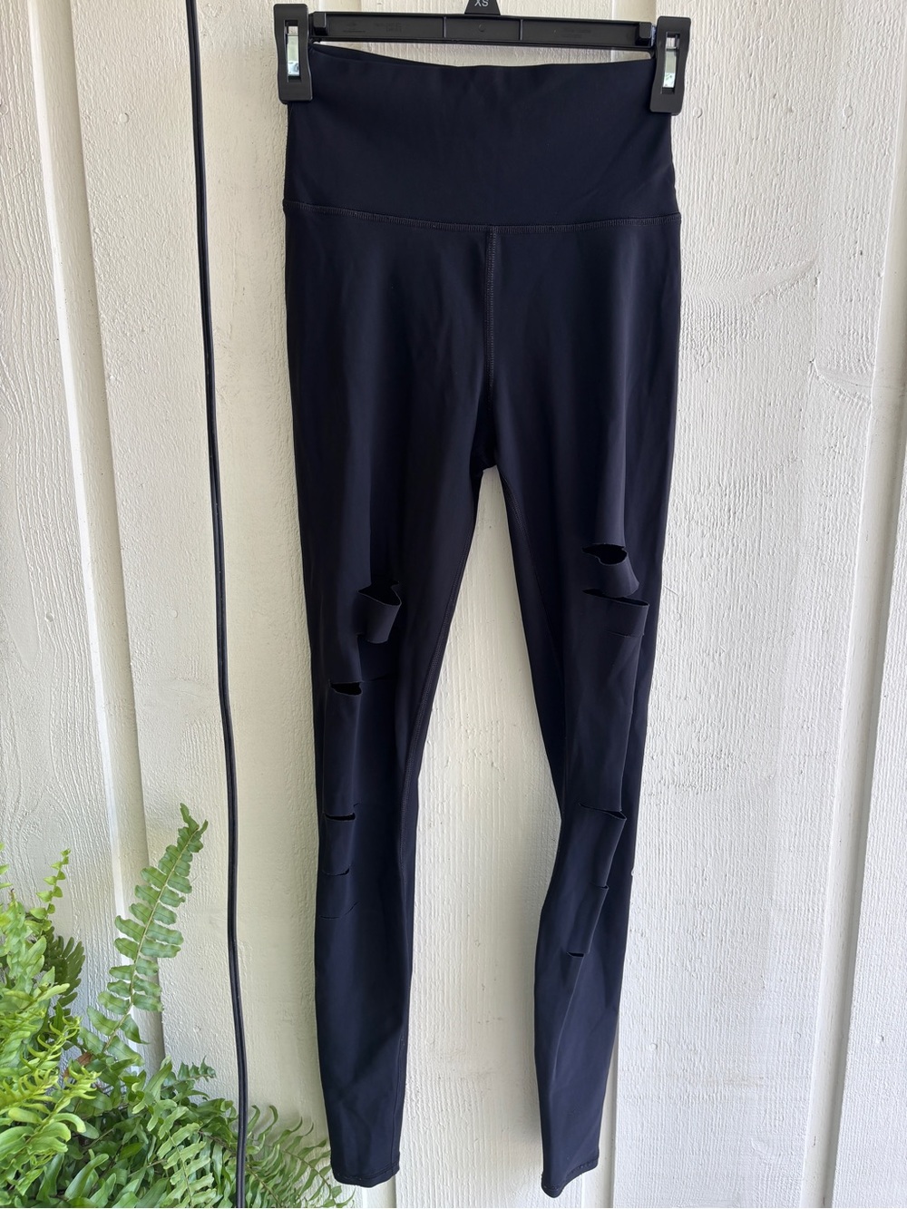 ALO Yoga Black High-Rise Distressed Slit Knee Leggings